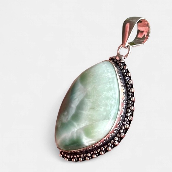 Natural Hemimorphite Larimar Gemstone Sterling Silver Pendant - Picture 5 of 9